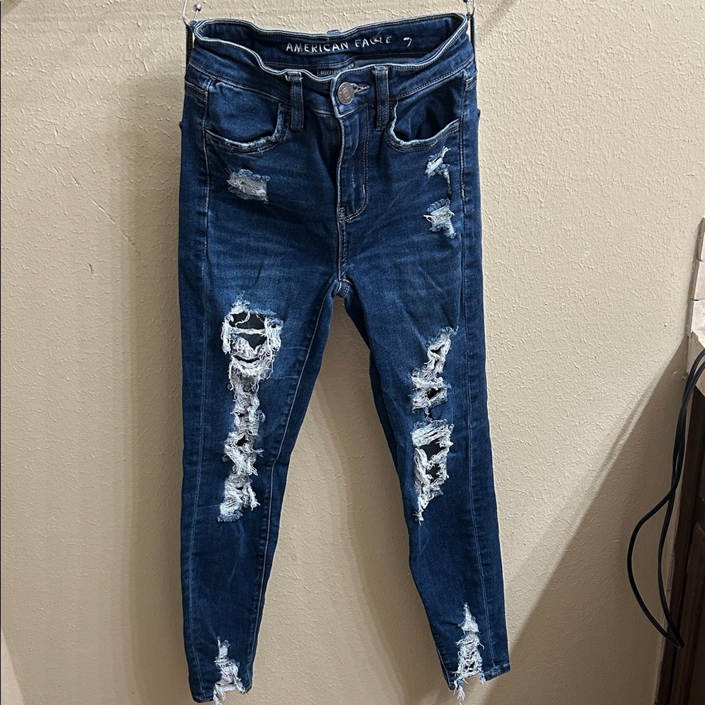American Eagle Outfitters Women's Ripped Dark Blue Skinny Jeans
